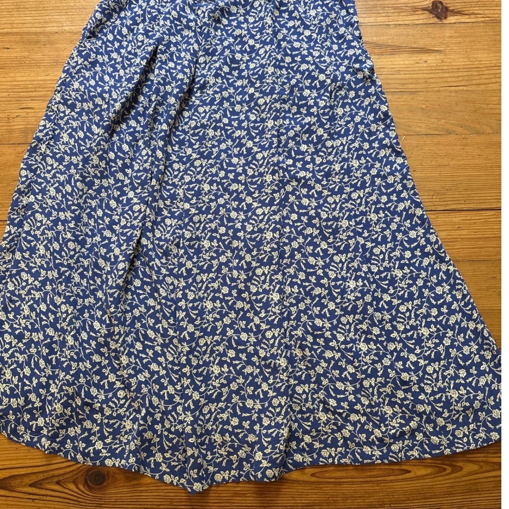 Erika & Co Pinafore Dress Women Blue Floral Vintage Boho Jumper SIZE Large - Picture 2 of 5